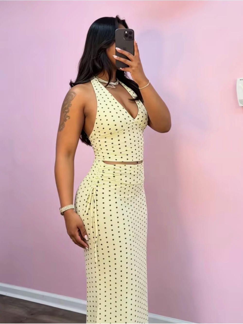 SHEIN yellow Polka Dot A-Line Maxi Skirt
